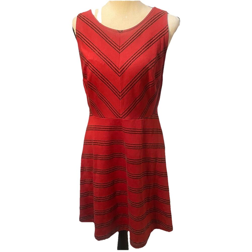 Free People Striped Up Skater Dress Red Rust Chevron Mini Low Back Boho Textured